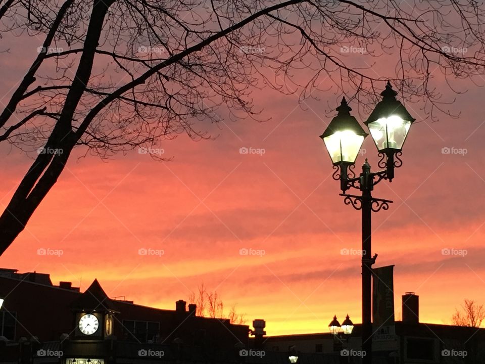 Sunset with street lights