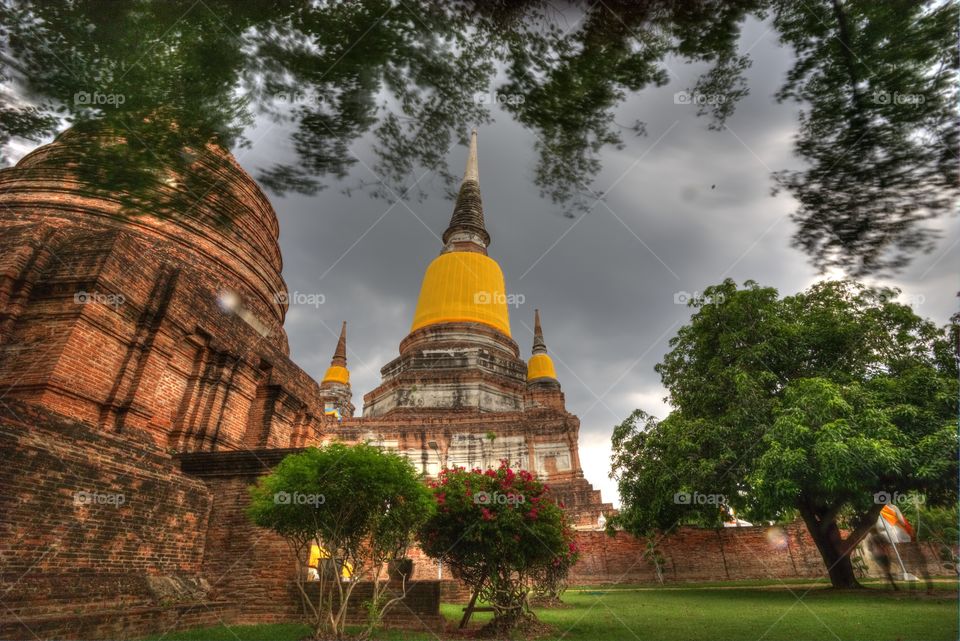 long exposure of Thai buddhist temple ruins in ancient capital Ayuthaya