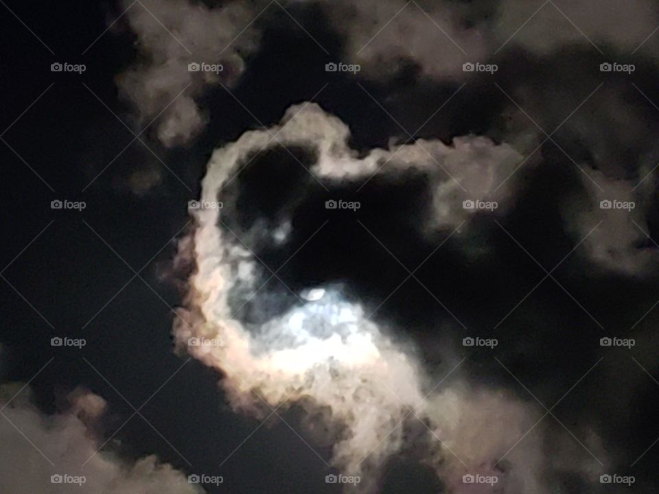 Full moon behind the clouds