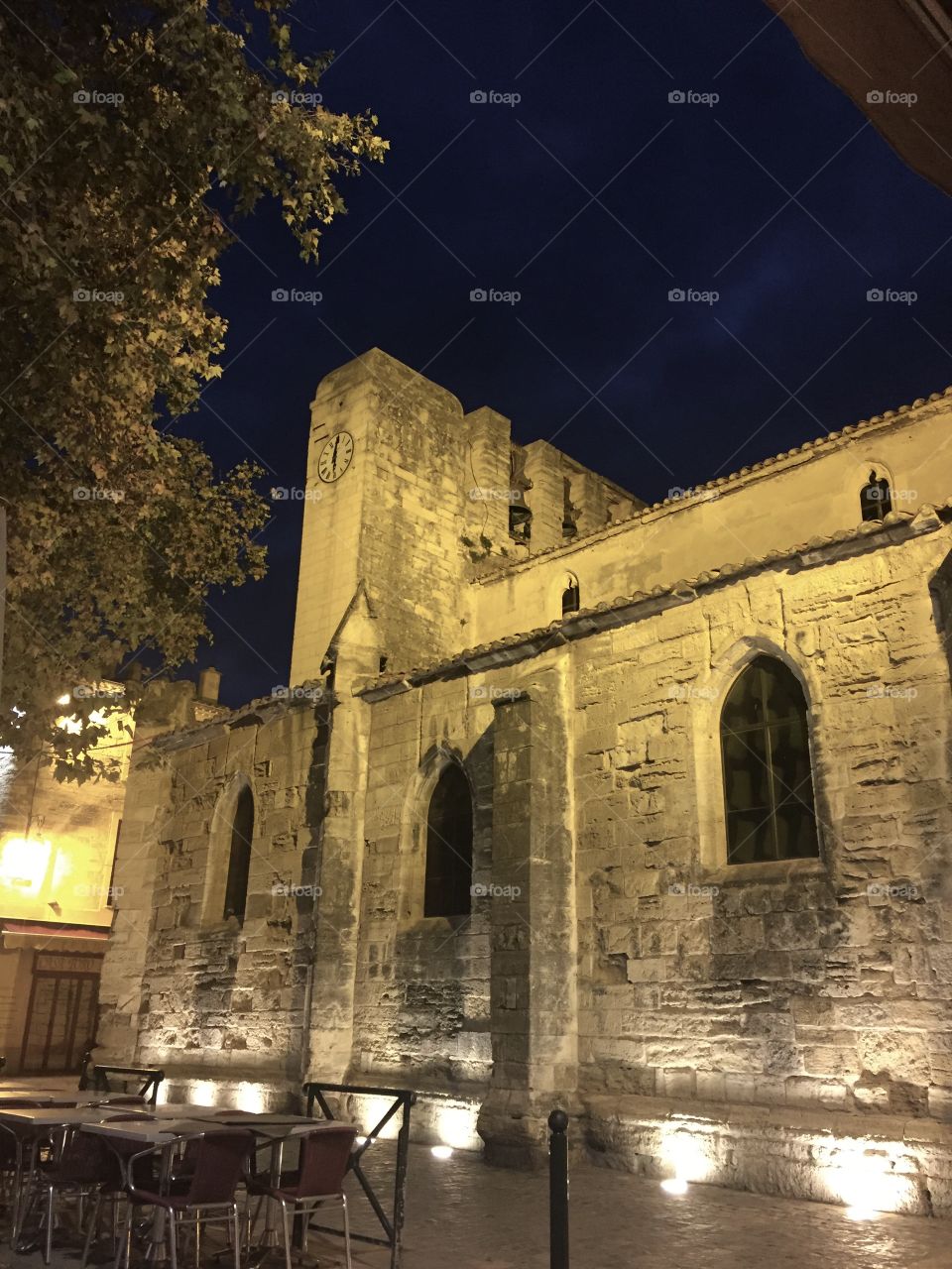 old church at night in Aigues Mortes France