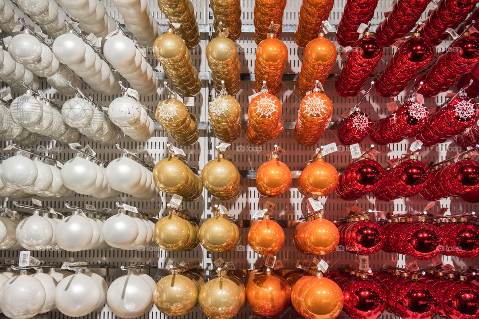 Christmas decorations and ornaments in a store in Sweden.