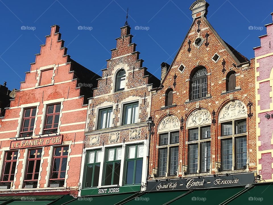Brügge, Belgium, old Belgian houses at Grote Markt, main square
