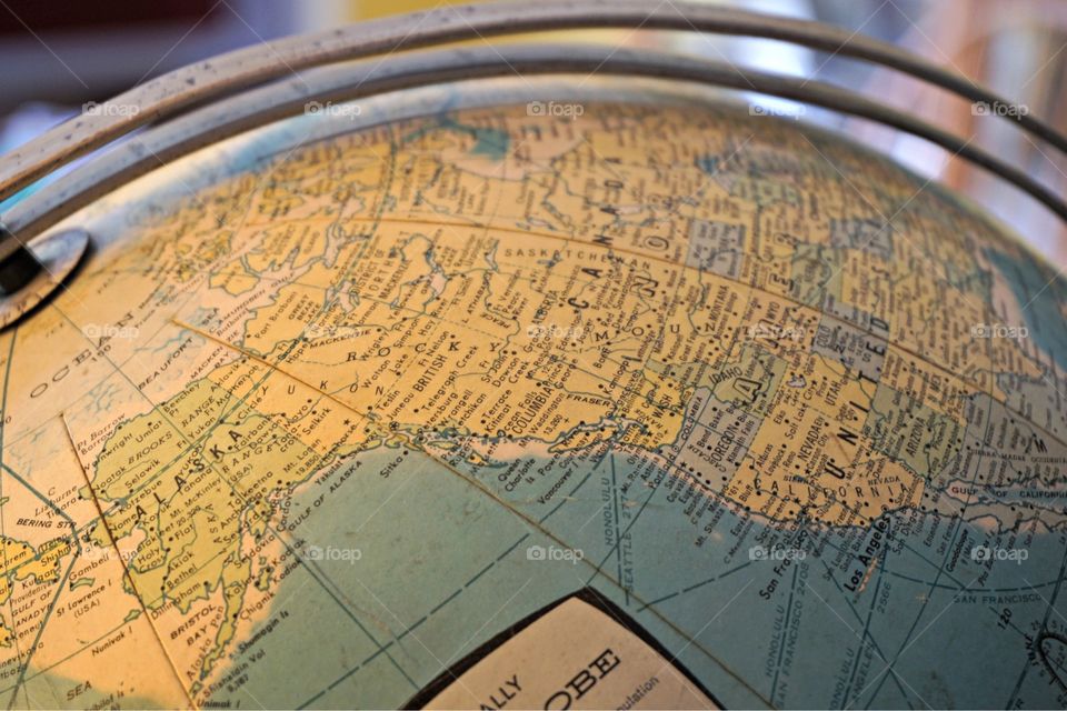Vintage globe showing United States