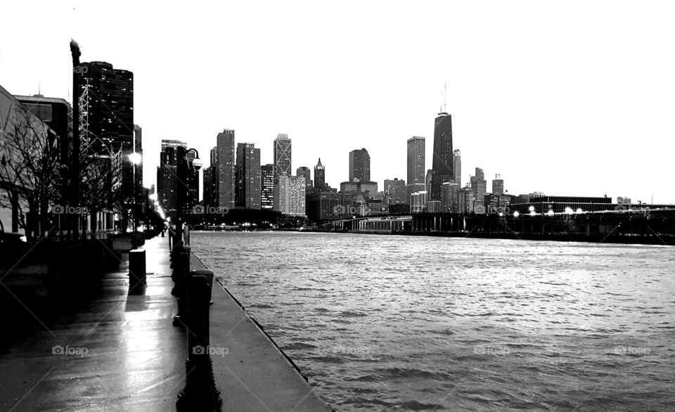 Chicago skyline B and W