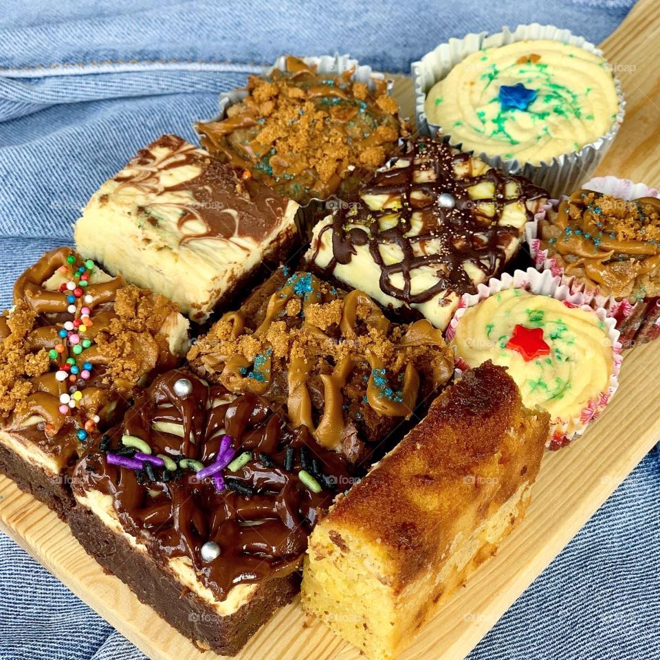 Assorted brownies on a plate of everything 