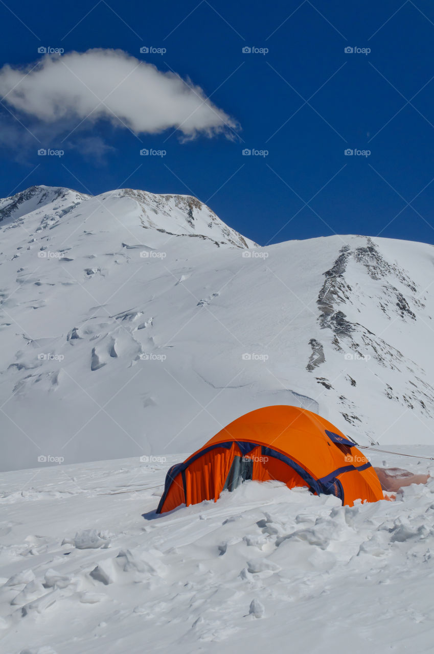 The last camp before the summit of Lenin Peak.