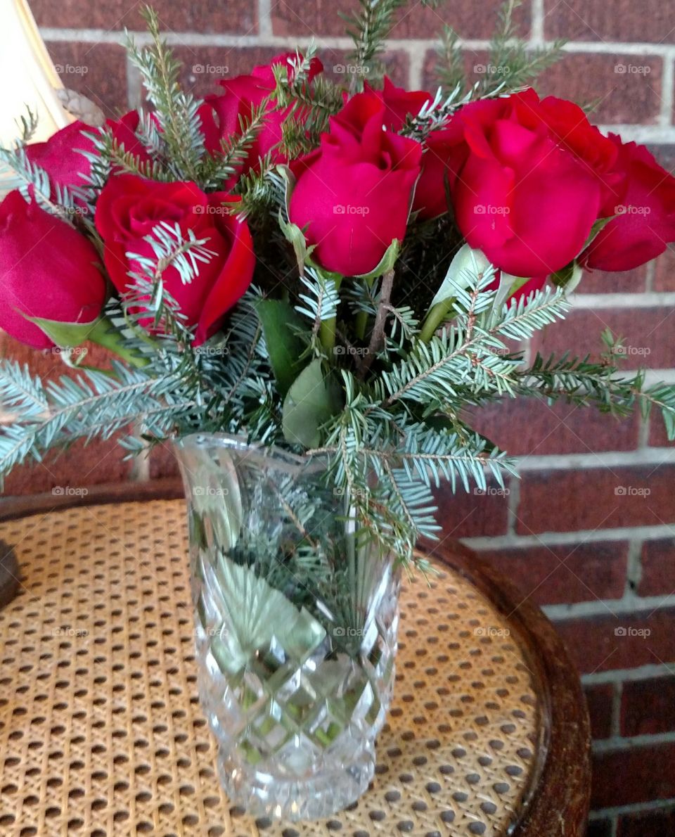 Roses with pine for Christmas