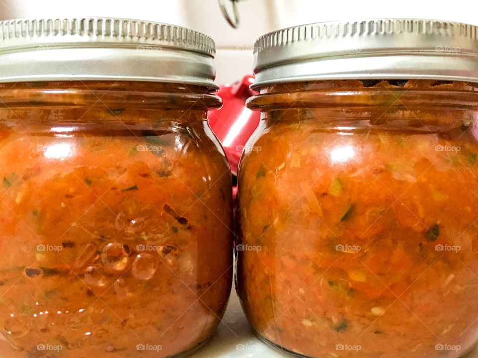 Home canning, mason jars, Russian Soviet preserves, spread  recipe of zucchini spread (puree, sauce, dip) ‘Kabachkovaya ikra’ 