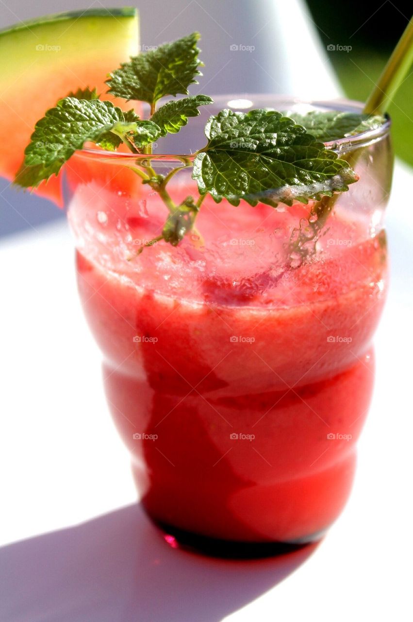 Smoothie watermelon with basil leaf