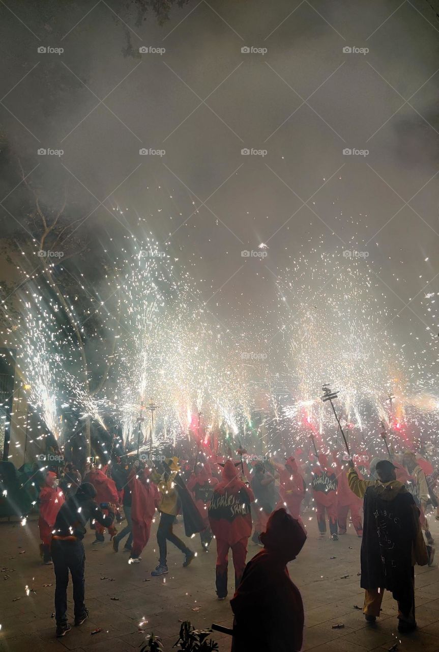 Celebration of "Los Diables de Sants", en sants neighborhood, Barcelona.