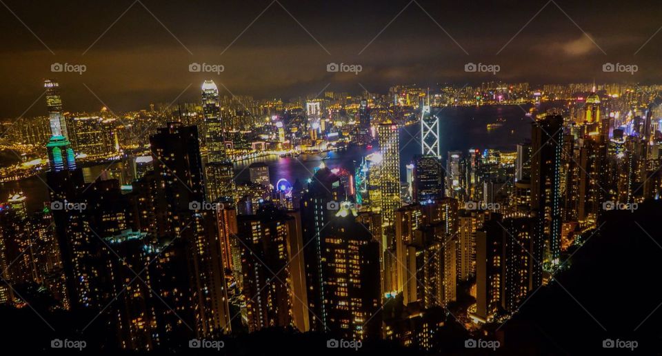 The view over Hong Kong from Victoria Hill at night.