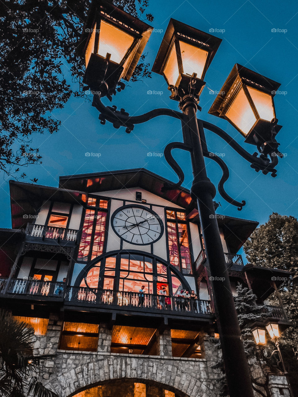 street light on the background of the old building