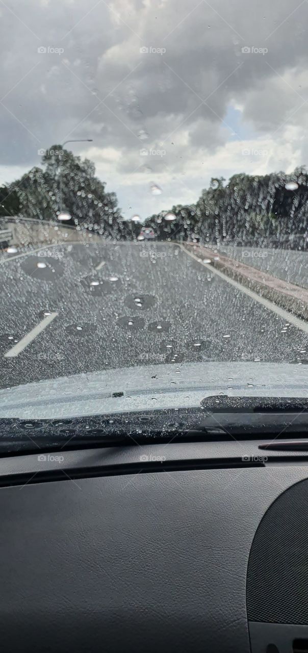 Rain falling on Vehicle Windscreen