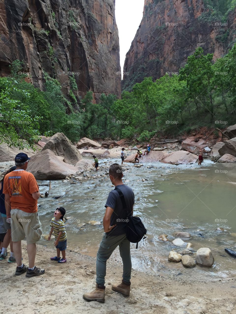 People at the river on the Riverside trail at the Zion National Park,Utah