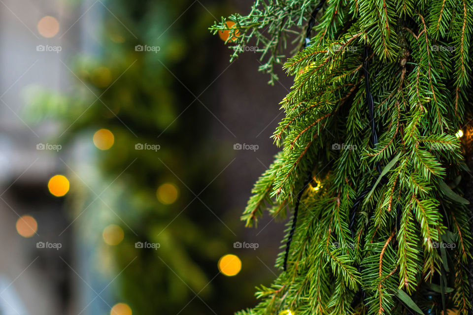Close-up photo. Christmas decorations and lights,