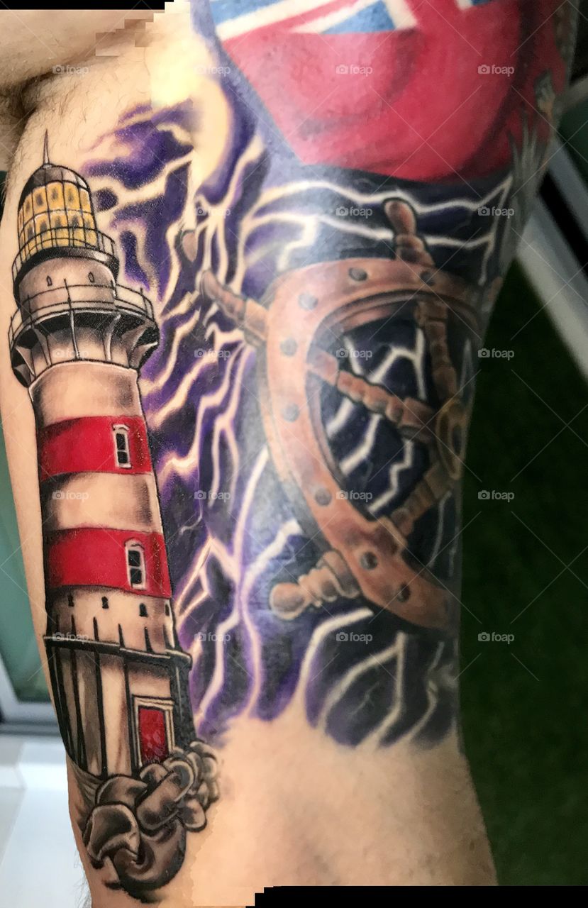 Tattoo Lighthouse lightning ships wheel