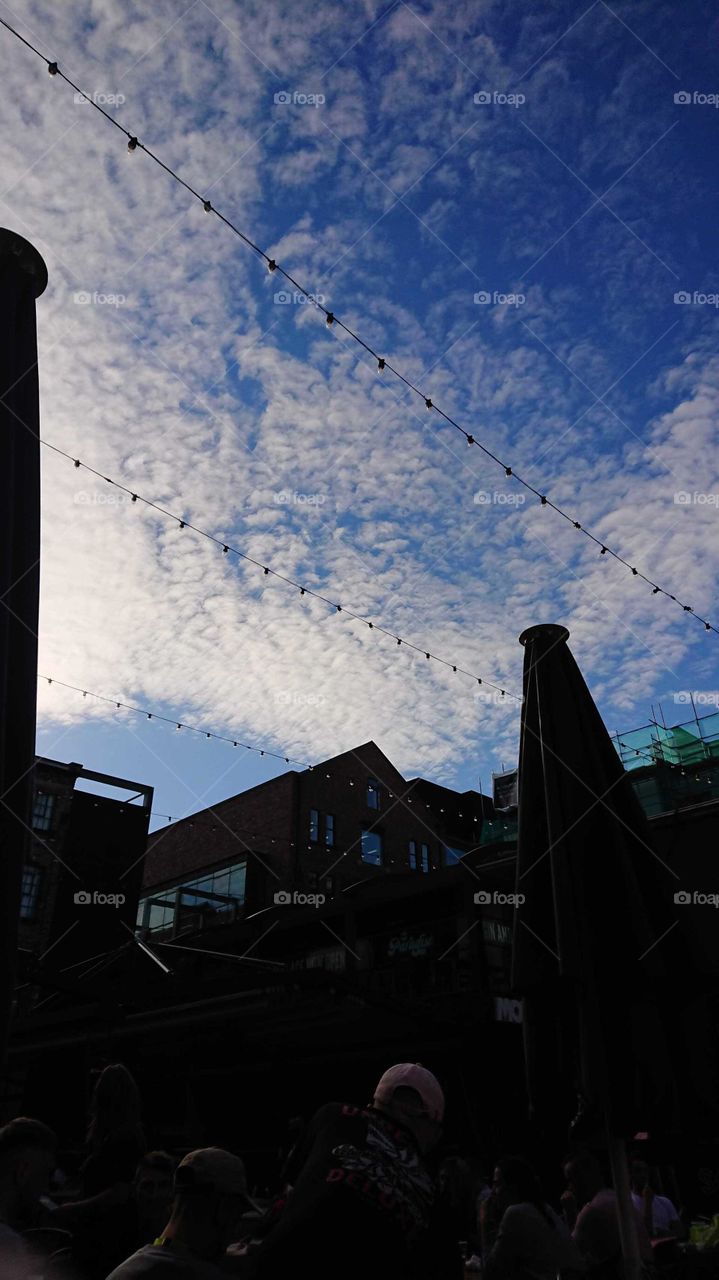 Blue sky in Liverpool, England with lights