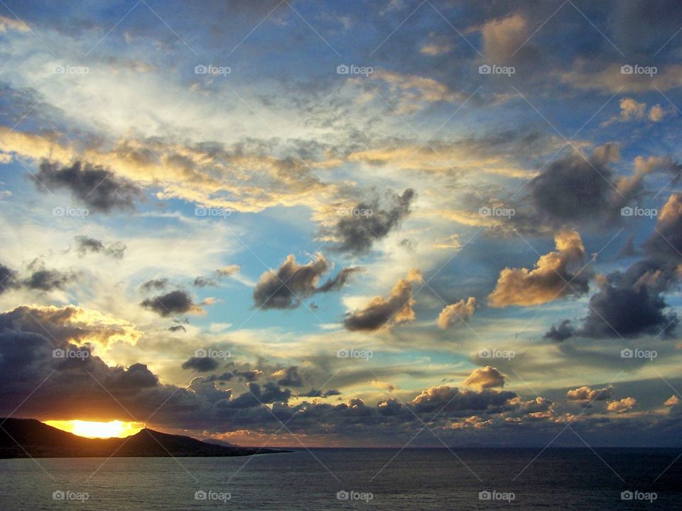 Cloudy golden hour. The sky of Rhodos island during the golden hour in the winter time