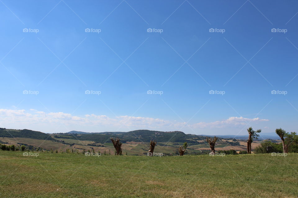 View across Montepulciano stunning vistas across the countryside, Tuscany Italy 