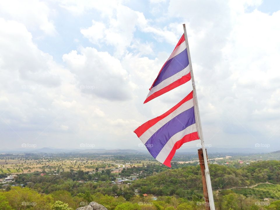 Thailand flag at the mountain peak.