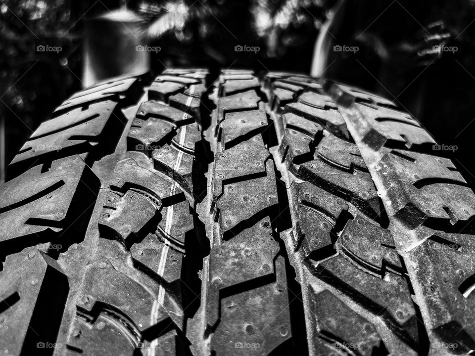 Tyre creases closeup in black and white 