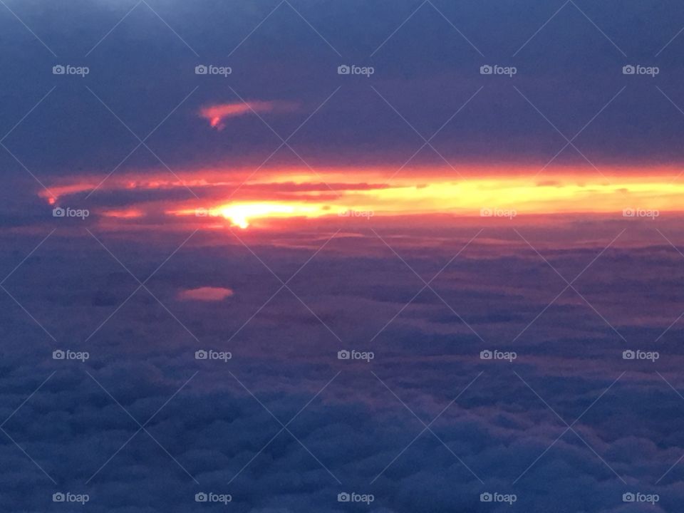 Sunset view from an airplane 