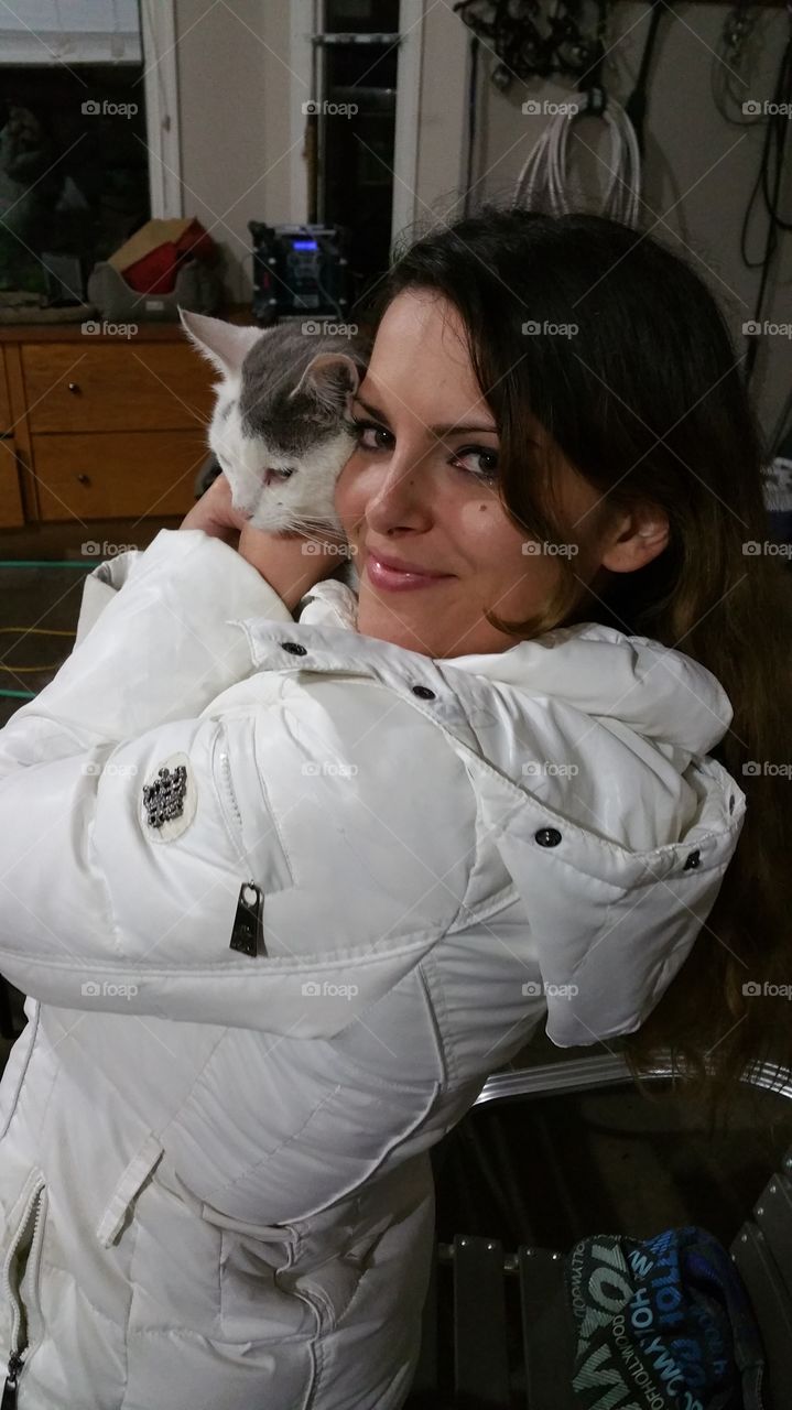Woman holding cat