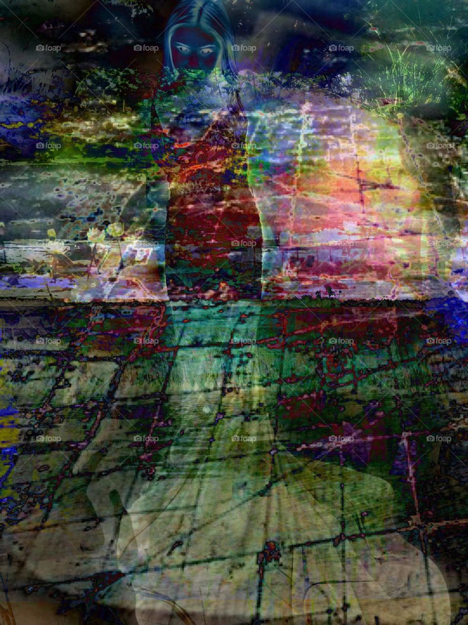 Bride immersed in a multicolored abstract.