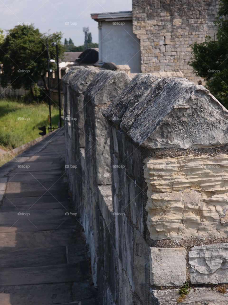 The historic fortified York Wall made of massive stone and a nice walkway surround the older parts of the city. 