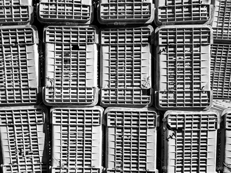 stacked crates on a friut farm