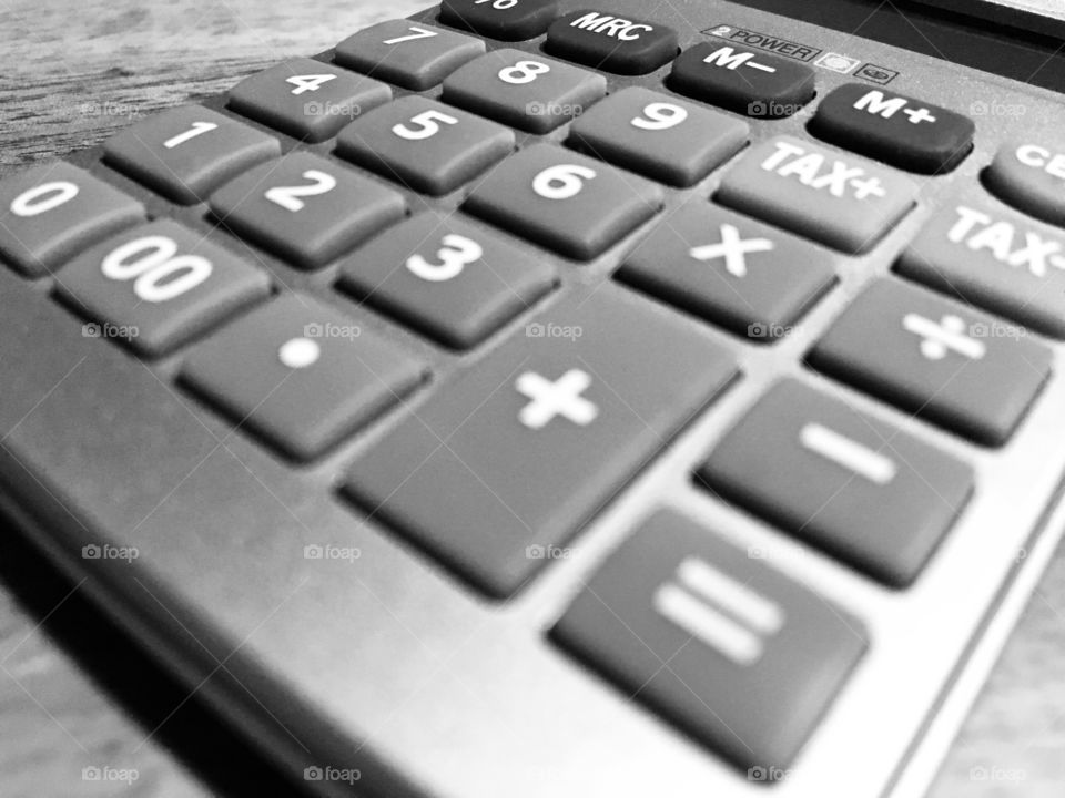 Black & White close-up image of calculator