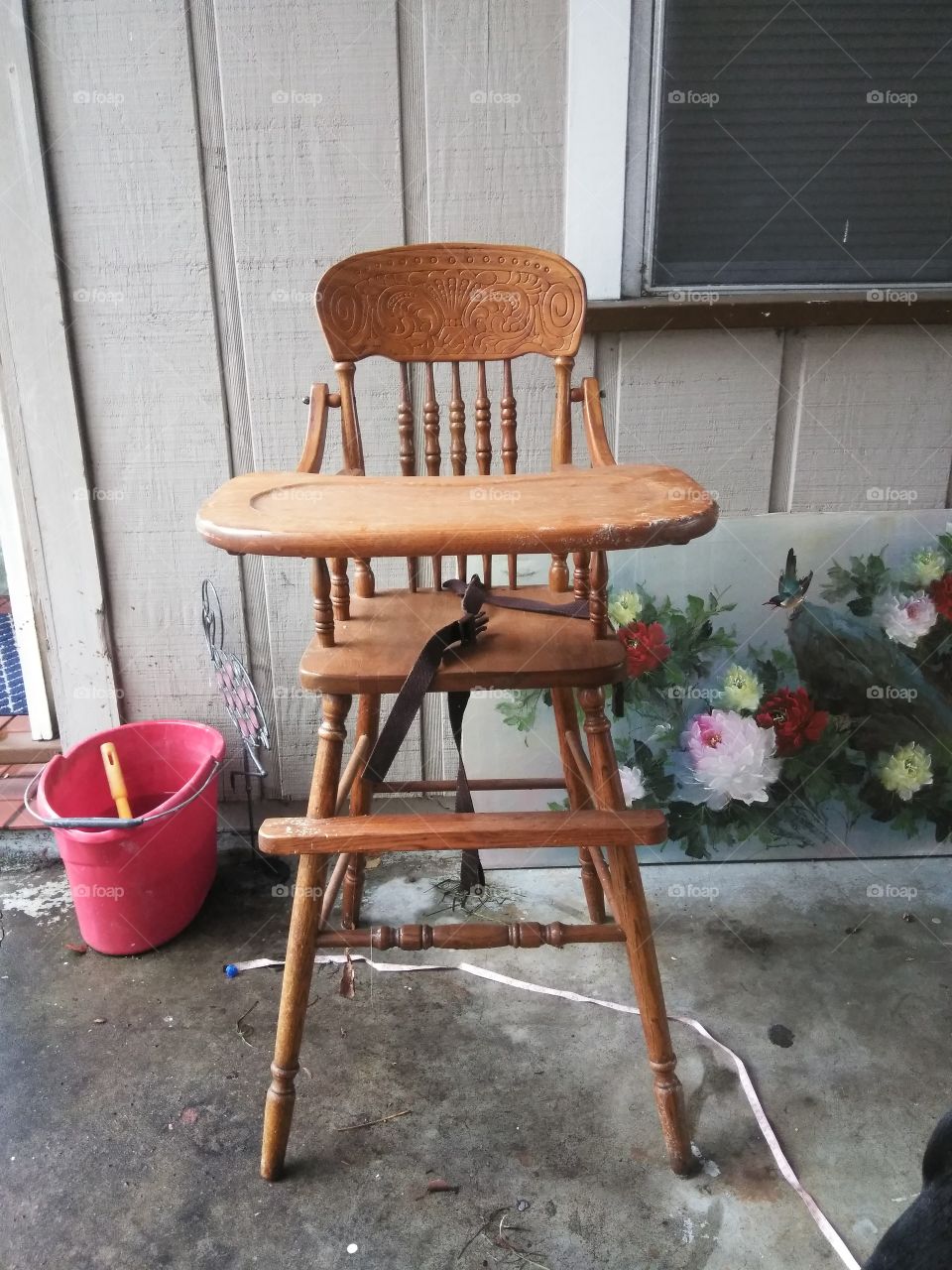 old and lonely antiq wood high chair