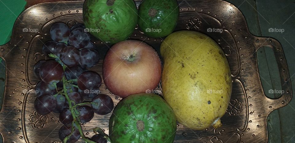 mango, guava, apple and grapes