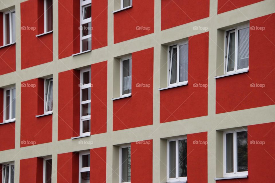 Red house with white windows