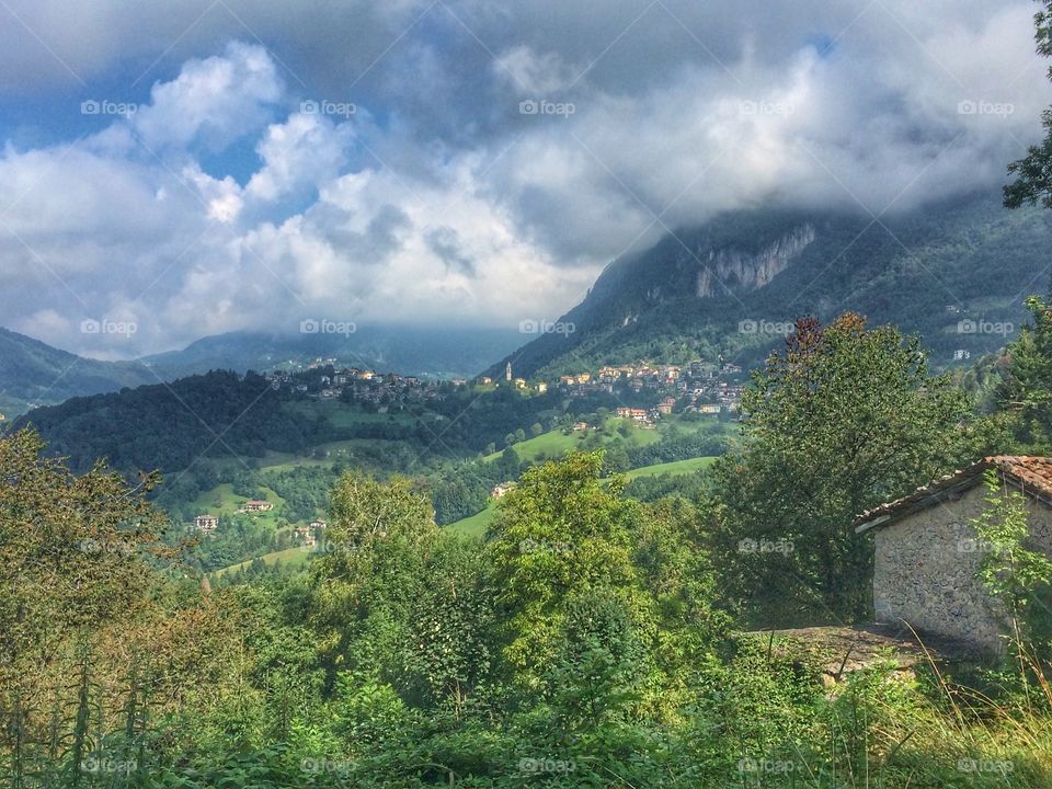 Thunderstorm, clouds on the valley 