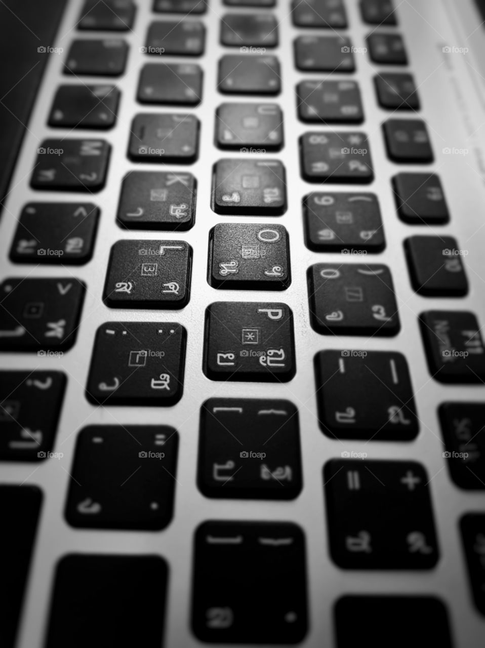 close up of keyboard multi language English Thai