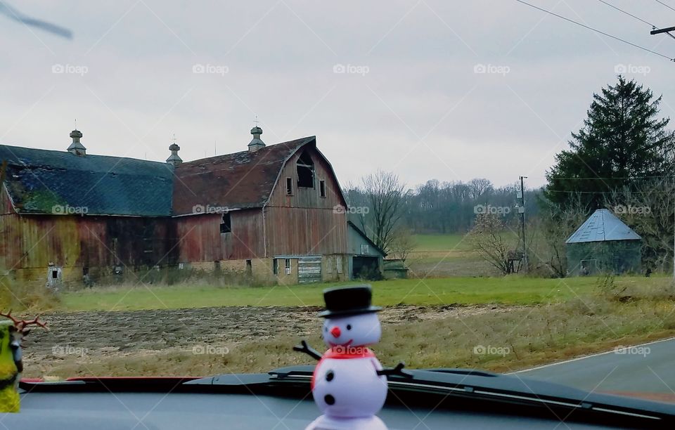 FROSTY  on a road trip.  we never know where he'll l show up next