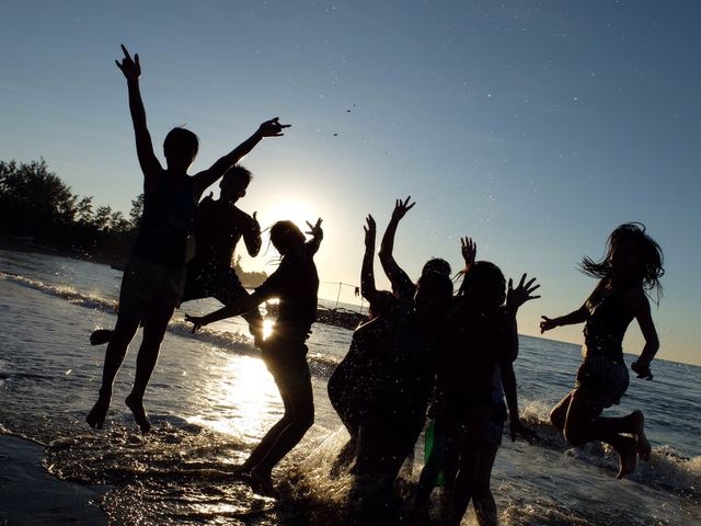 Children silhouette at the beach