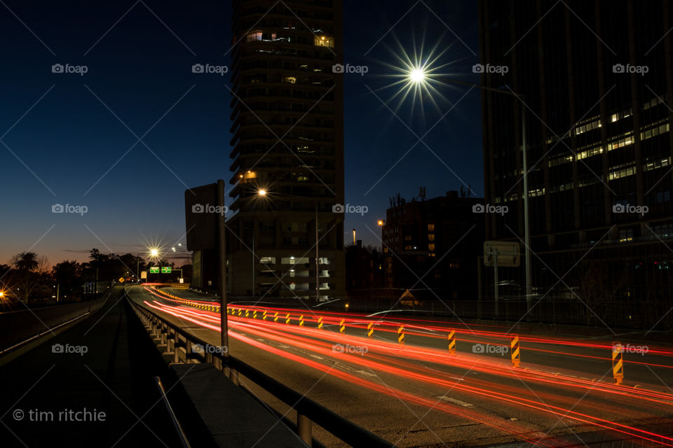 Tail lights of early morning commuters entering Sydney city via the Cahill Expressway