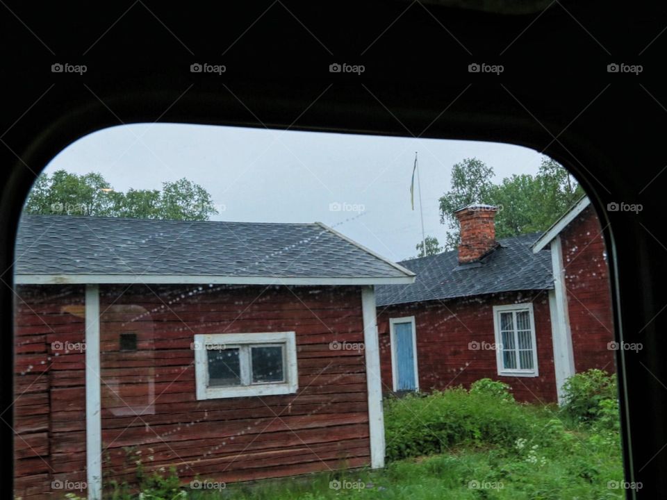 Swedish cottage houses seen from a train