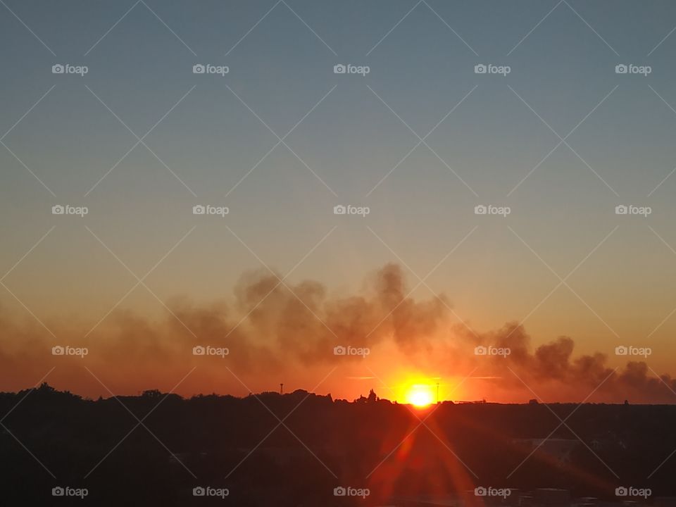 Orange sunset in the smoke
