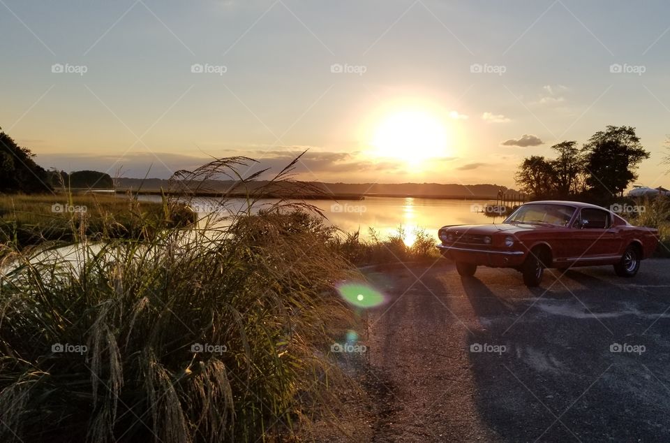 Sunset in Stonybrook, Ny with a Vintage Mustang