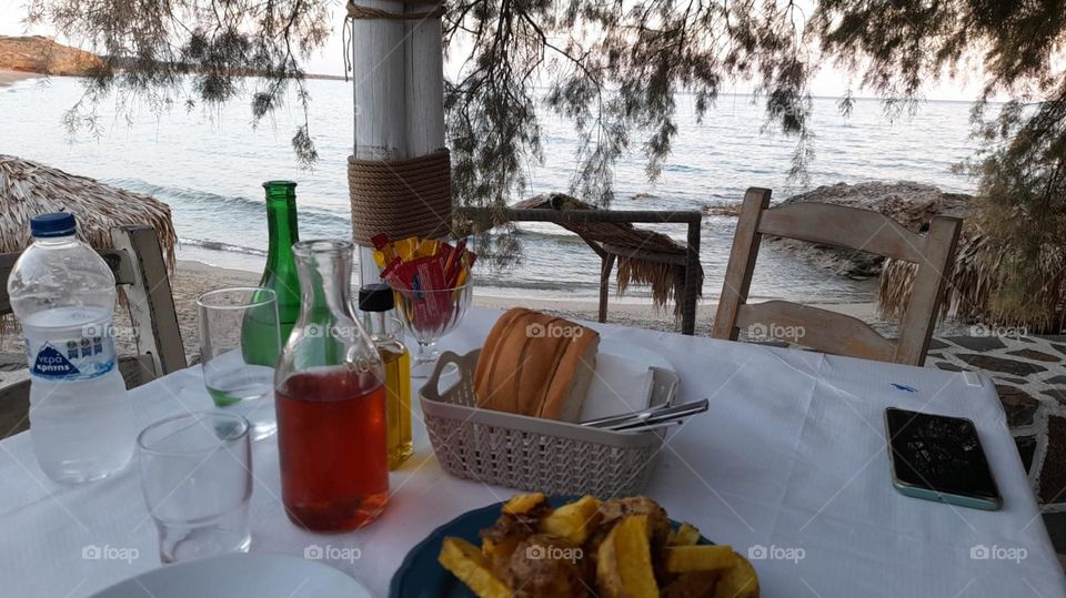 dinner table with sea view in Greece