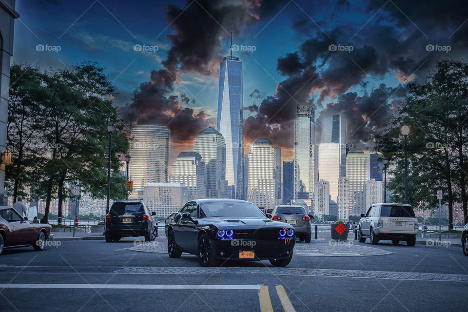 City skies and muscle cars