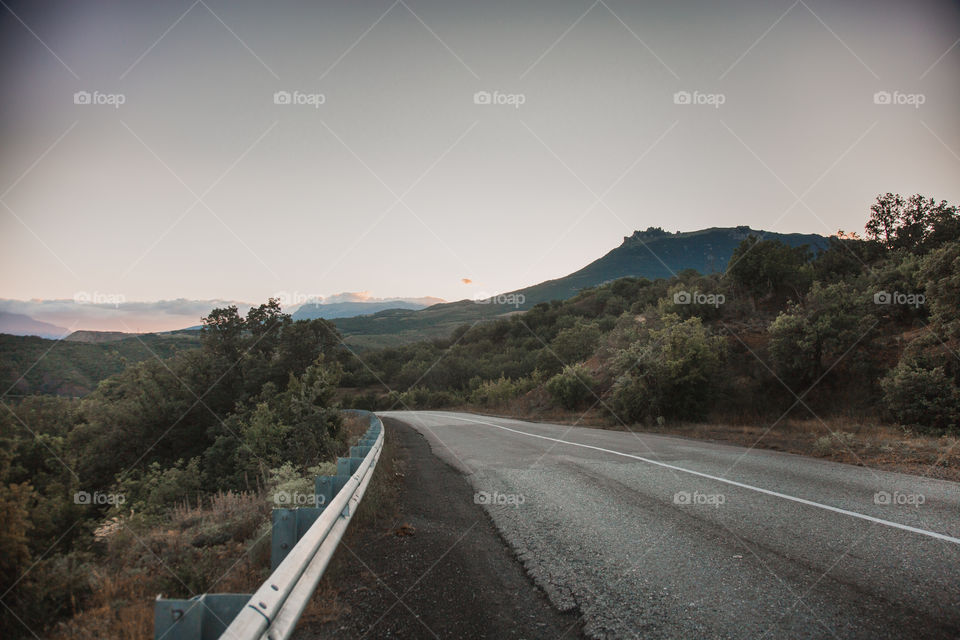 Car trip. Road through mountains in Crimea