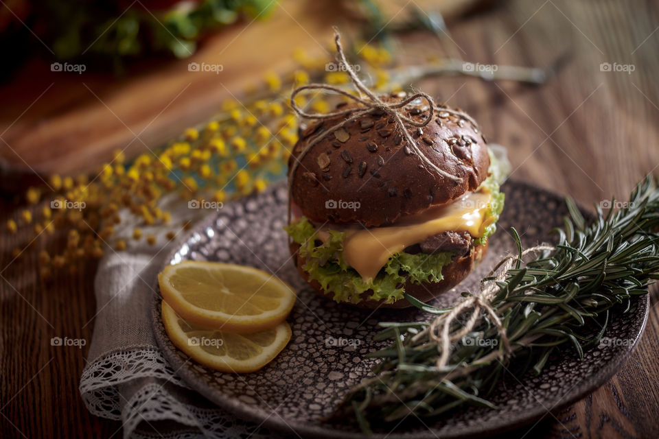 Dark burger with grain bread