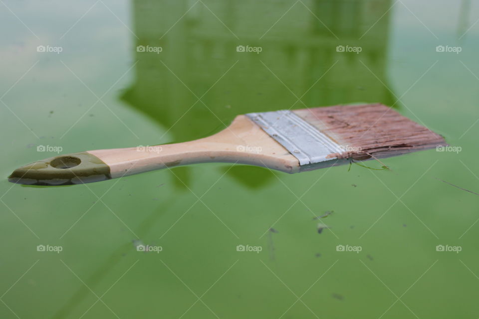 Brush, puddle, pool, house, paint the house, water, reflection,