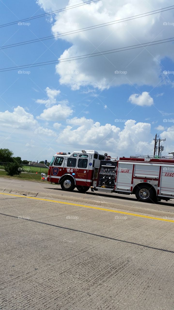 Fire engine in motion