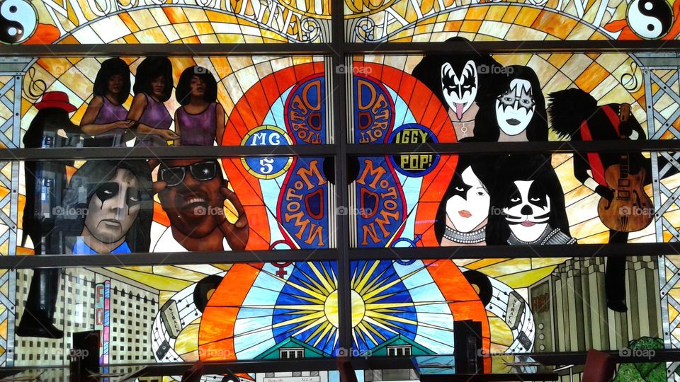 Stained glass eindow. Hard Rock Cafe Detroit