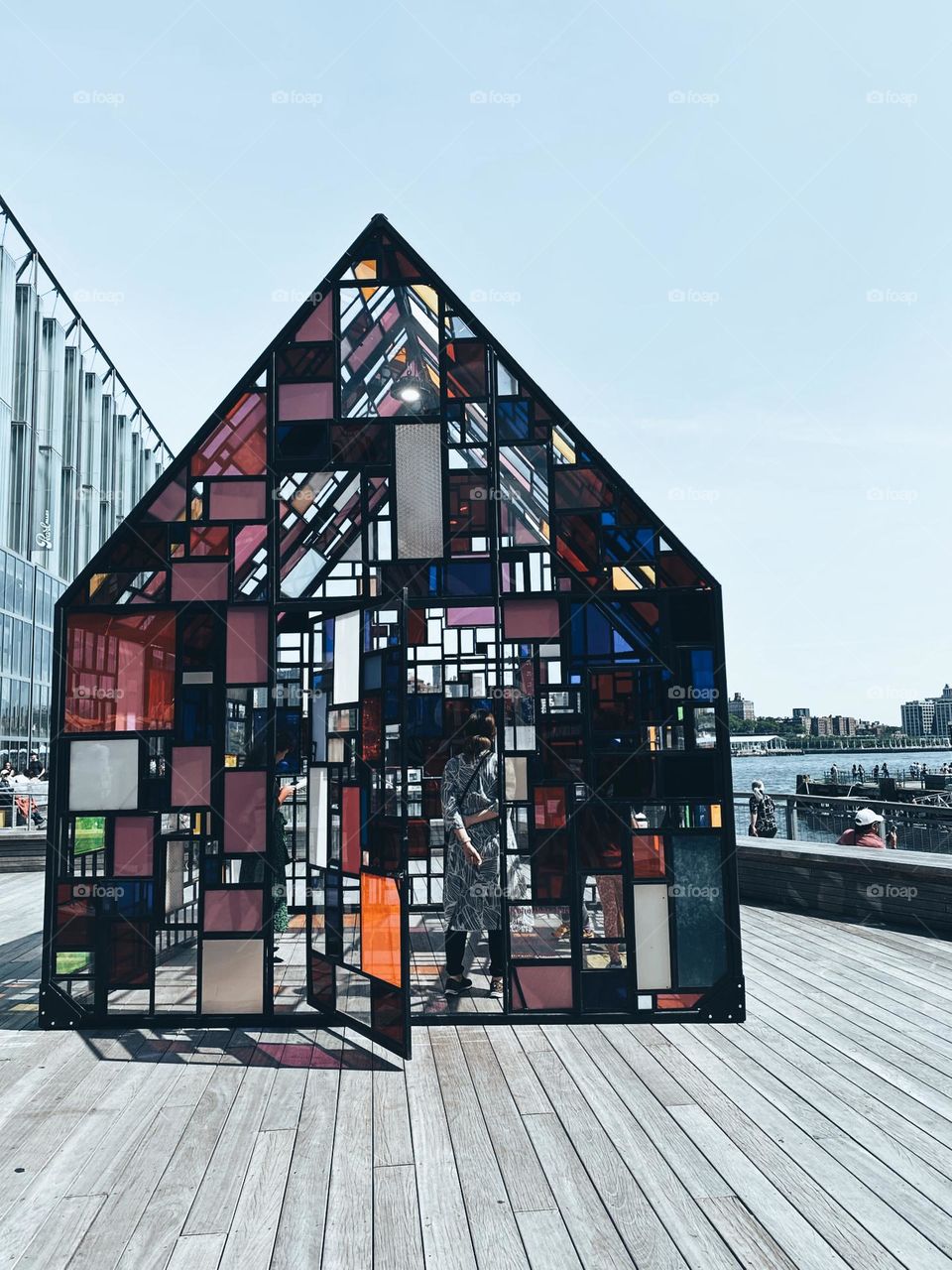 People inside the From Sea to Shining Sea by Tom Fruin - The seaport Manhattan New York.